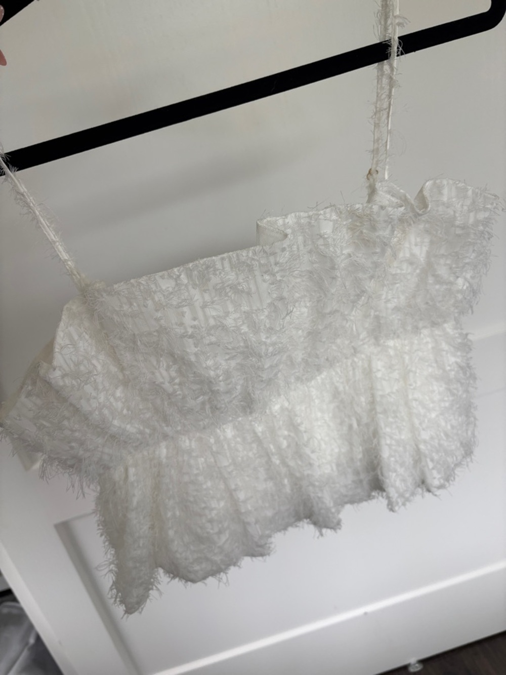 White Textured Fringe Tank Top Zara